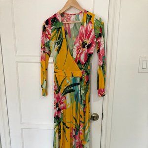 Tropical Floral Wrap Style Floor Length Dress